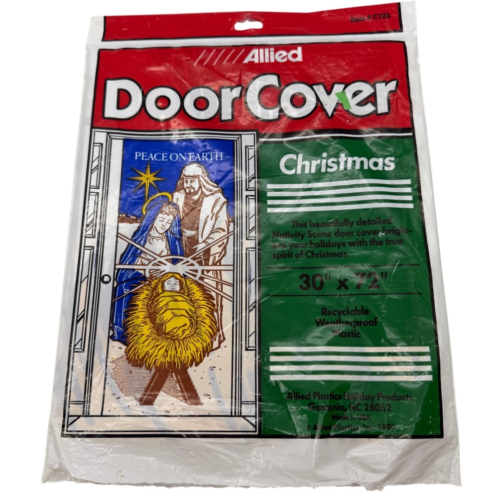 Vintage Allied Christmas Nativity Door Cover Peace On Earth Plastic 30x72